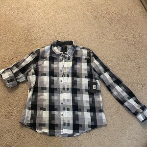 Guess Men's Black and White Pixel Pattern Shirt